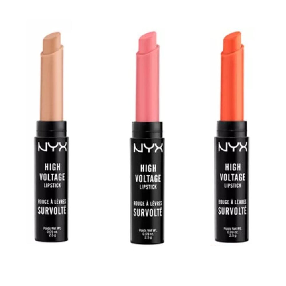 Lot of 3 Nyx High Voltage Lipsticks, Flawless, Sweet 16, & Free Spirit